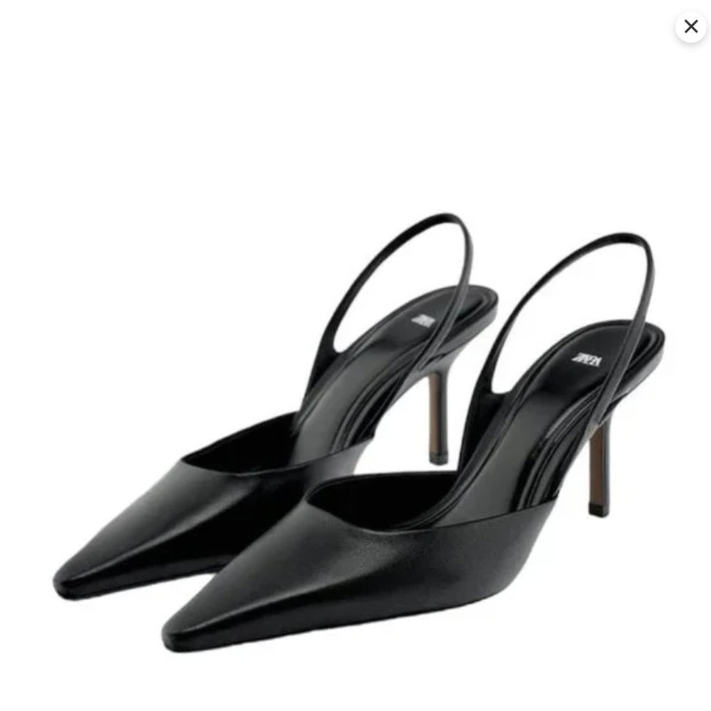 ZARA HIGH-HEEL LEATHER SLINGBACK SHOES BLACK SIZE 8.5 | 1243/010/800